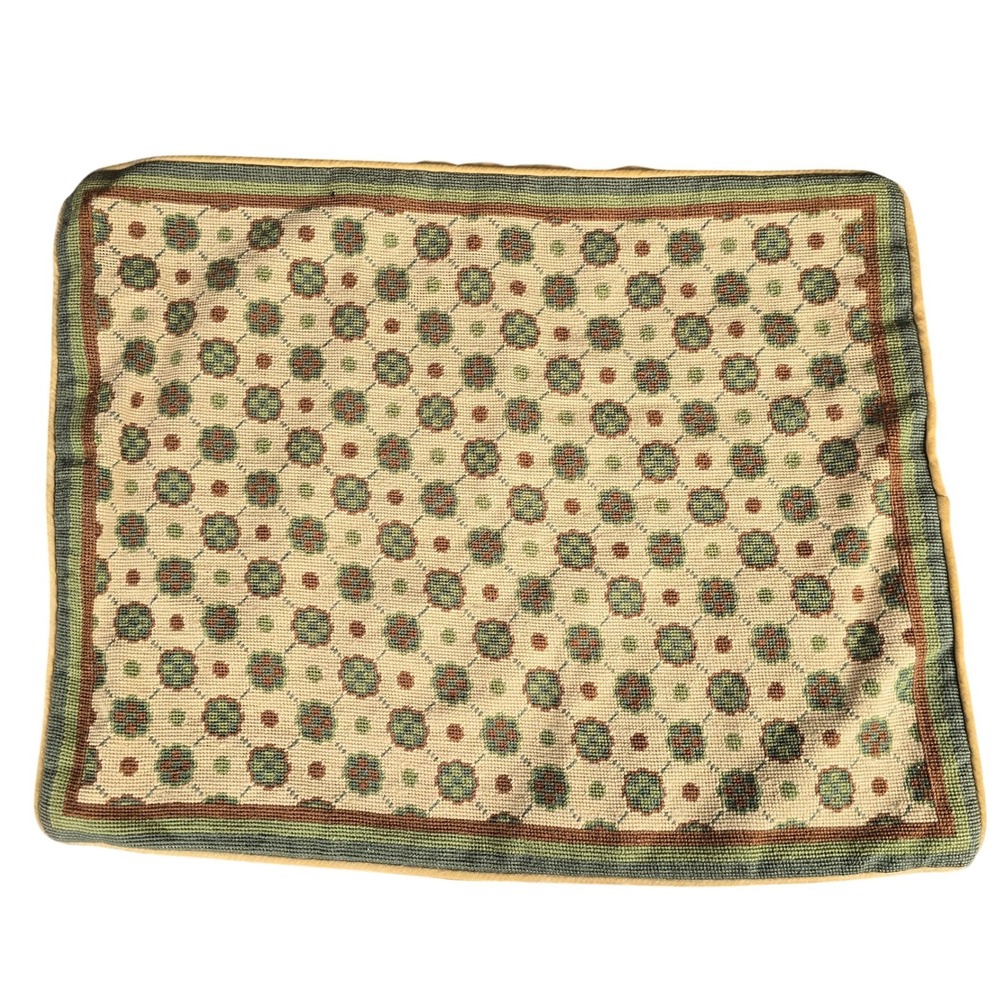 Ethan Allen Vintage Wool Needlepoint Pillow Cover 14x18‎ Geometric Floral